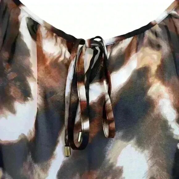 AB Studio Brown/Black Animal Print Tie-Neck Blouse – Size Medium - Picture 5 of 8